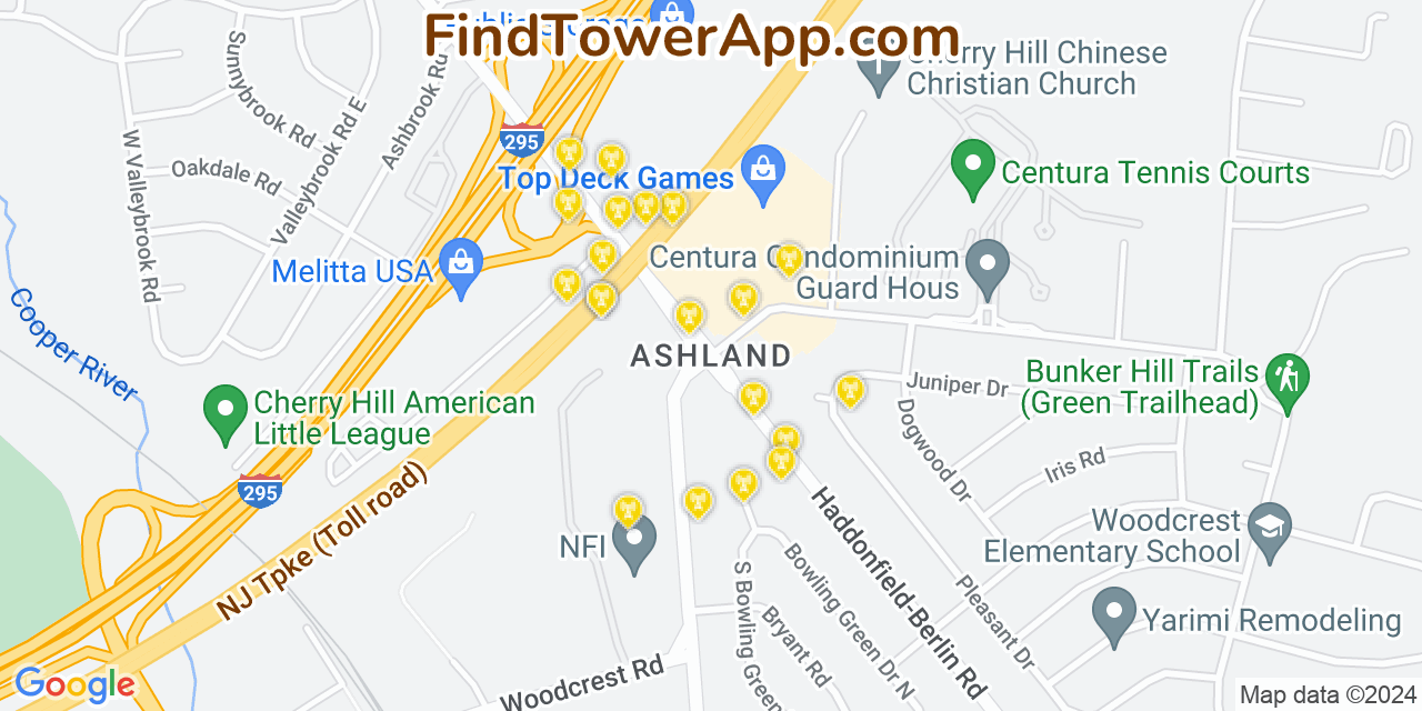 AT&T 4G/5G cell tower coverage map Ashland, New Jersey