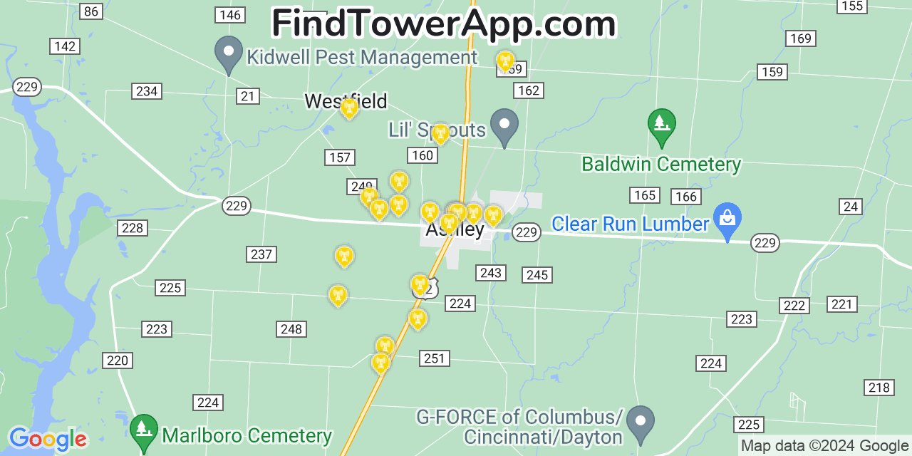 AT&T 4G/5G cell tower coverage map Ashley, Ohio