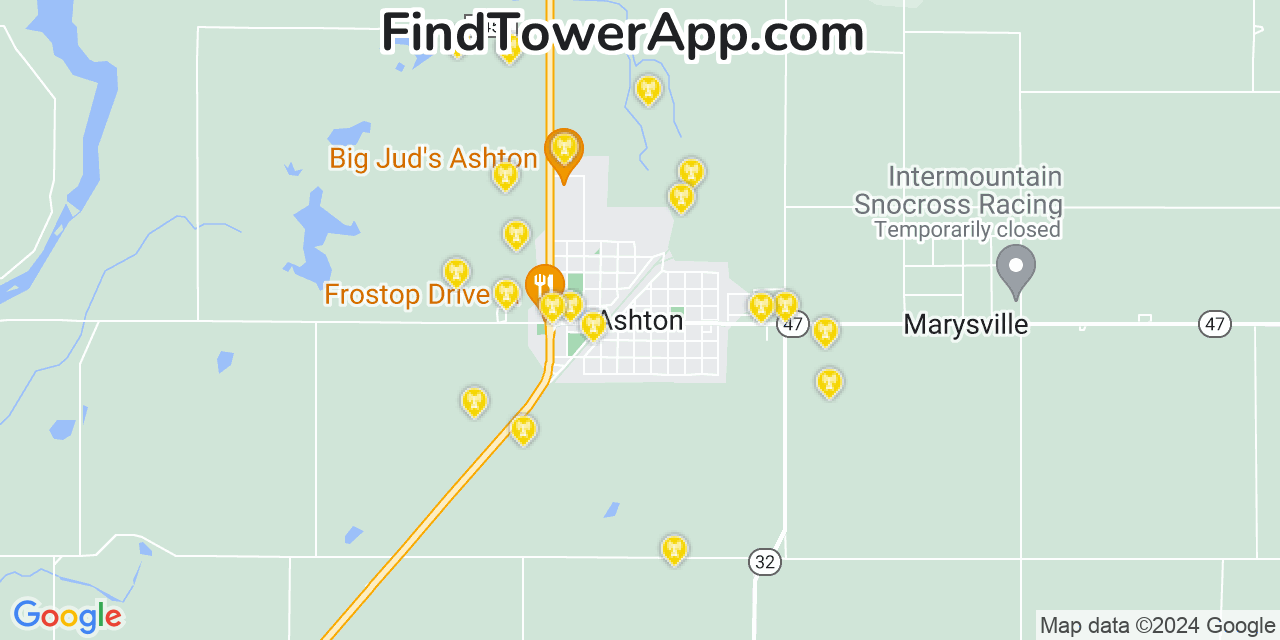 Verizon 4G/5G cell tower coverage map Ashton, Idaho