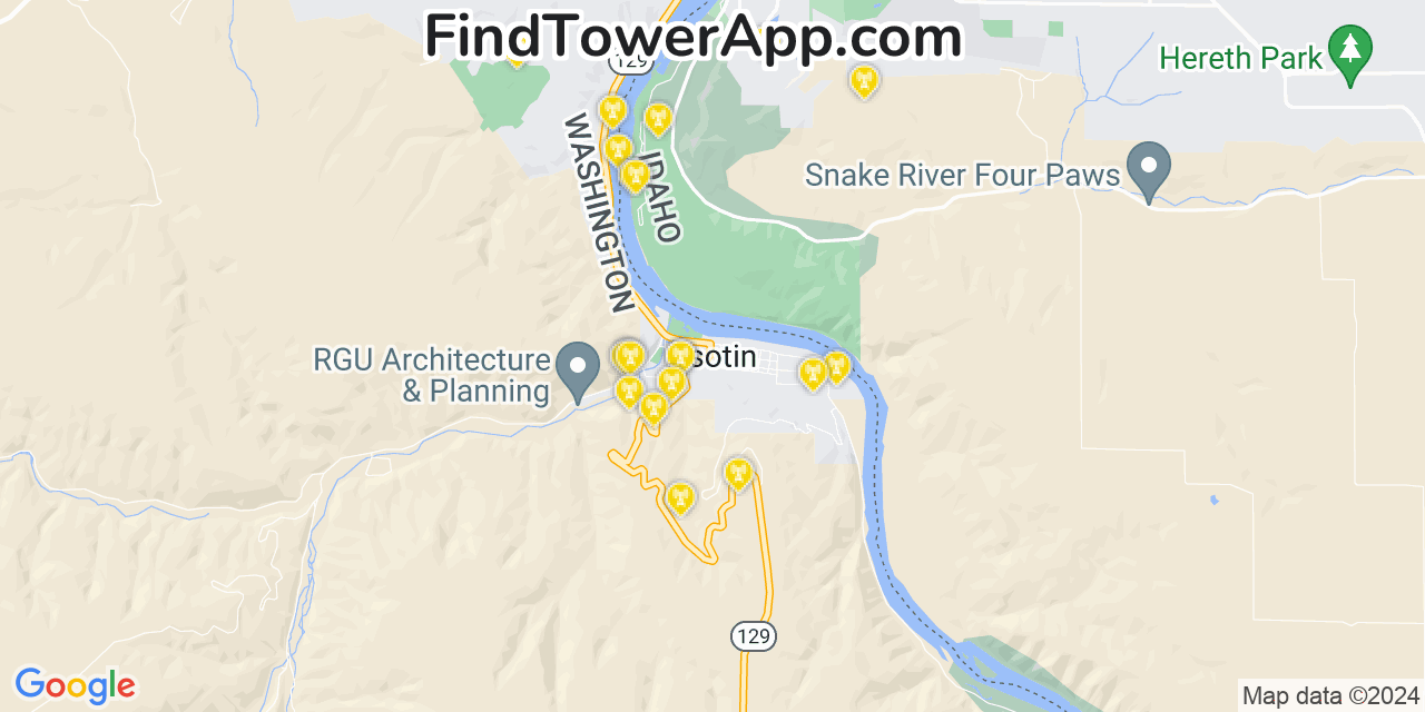 AT&T 4G/5G cell tower coverage map Asotin, Washington