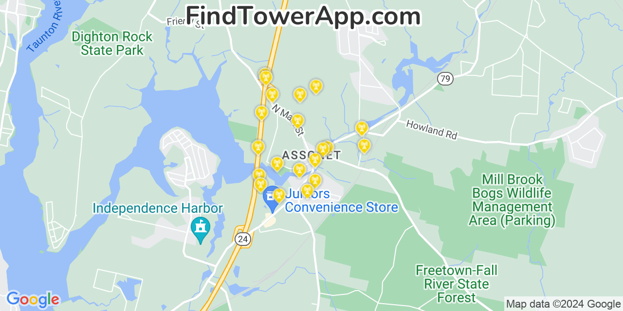 AT&T 4G/5G cell tower coverage map Assonet, Massachusetts