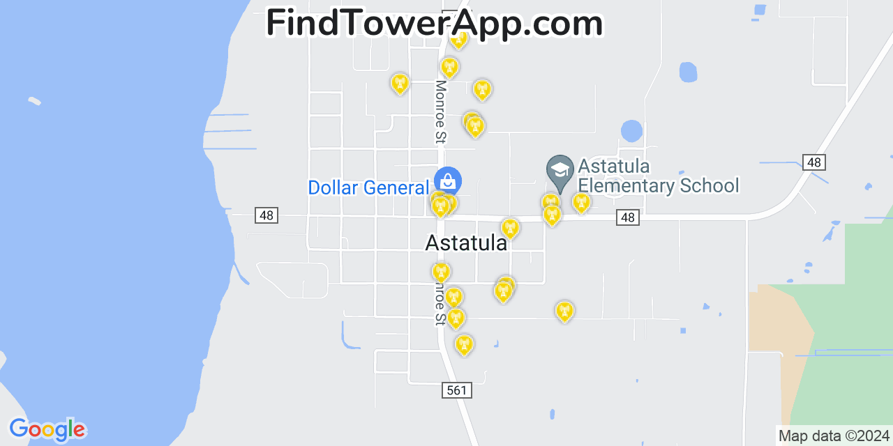 AT&T 4G/5G cell tower coverage map Astatula, Florida