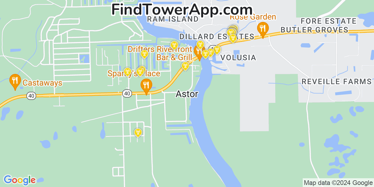 AT&T 4G/5G cell tower coverage map Astor, Florida