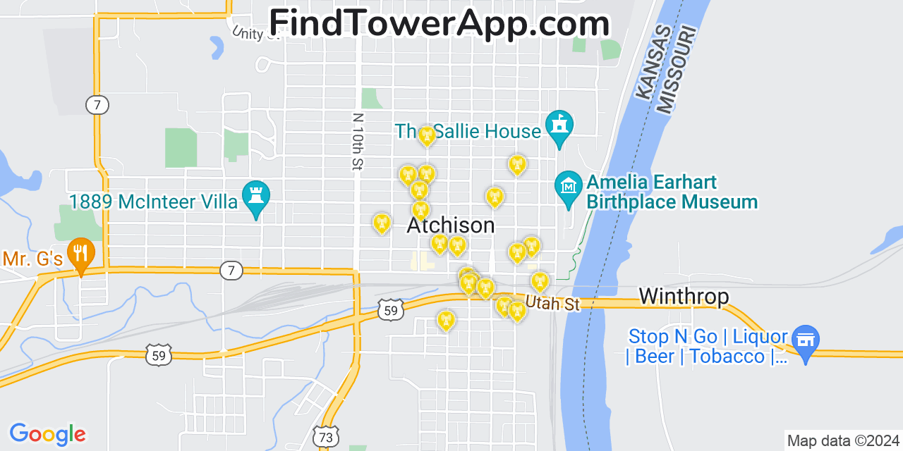 AT&T 4G/5G cell tower coverage map Atchison, Kansas