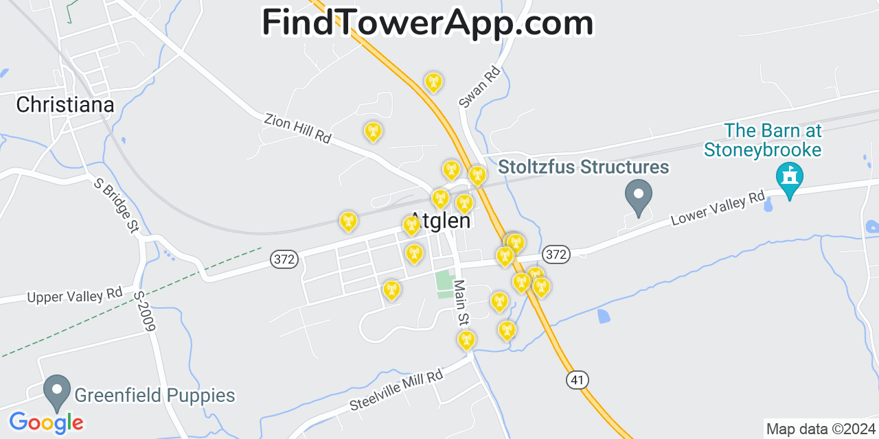 Verizon 4G/5G cell tower coverage map Atglen, Pennsylvania