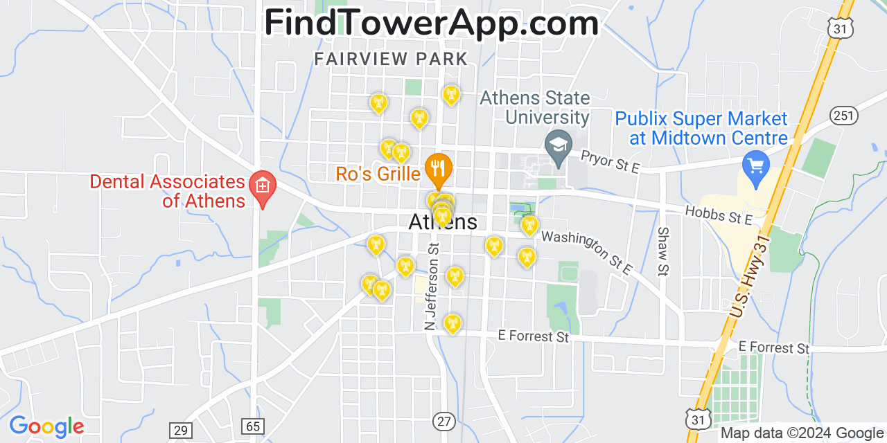 AT&T 4G/5G cell tower coverage map Athens, Alabama