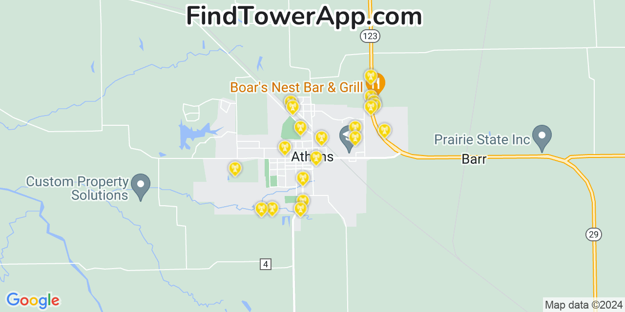 AT&T 4G/5G cell tower coverage map Athens, Illinois