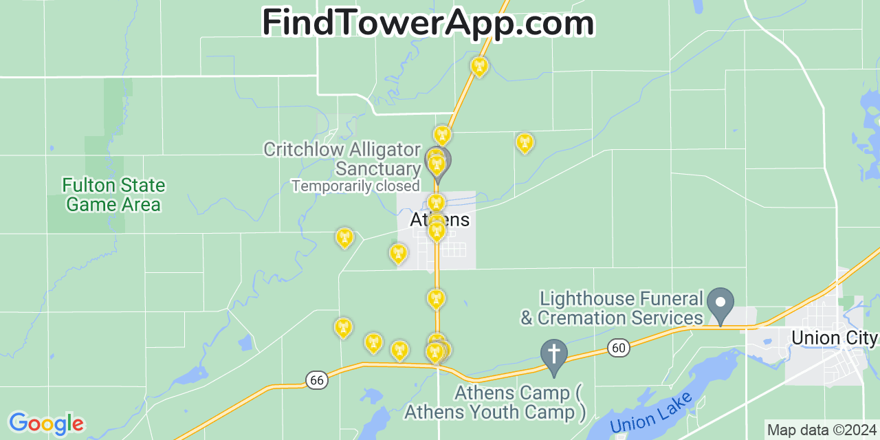 AT&T 4G/5G cell tower coverage map Athens, Michigan