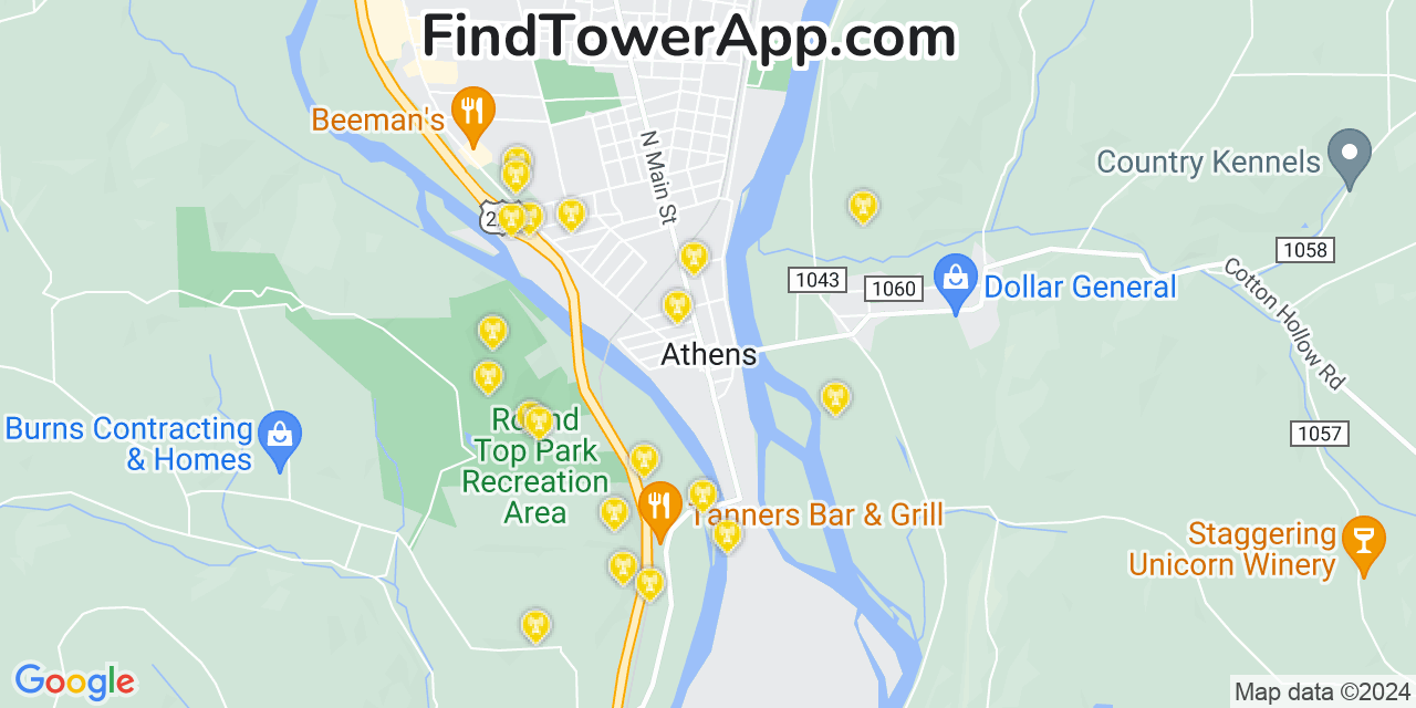 AT&T 4G/5G cell tower coverage map Athens, Pennsylvania