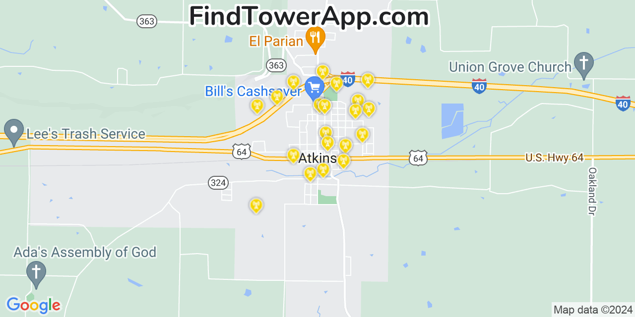 T-Mobile 4G/5G cell tower coverage map Atkins, Arkansas