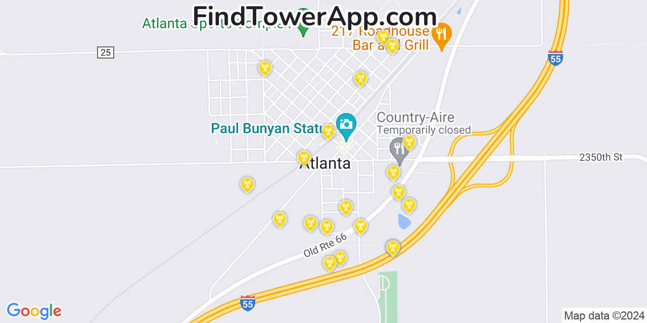 AT&T 4G/5G cell tower coverage map Atlanta, Illinois