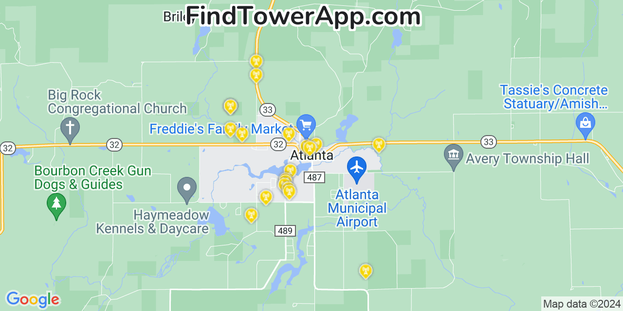 AT&T 4G/5G cell tower coverage map Atlanta, Michigan