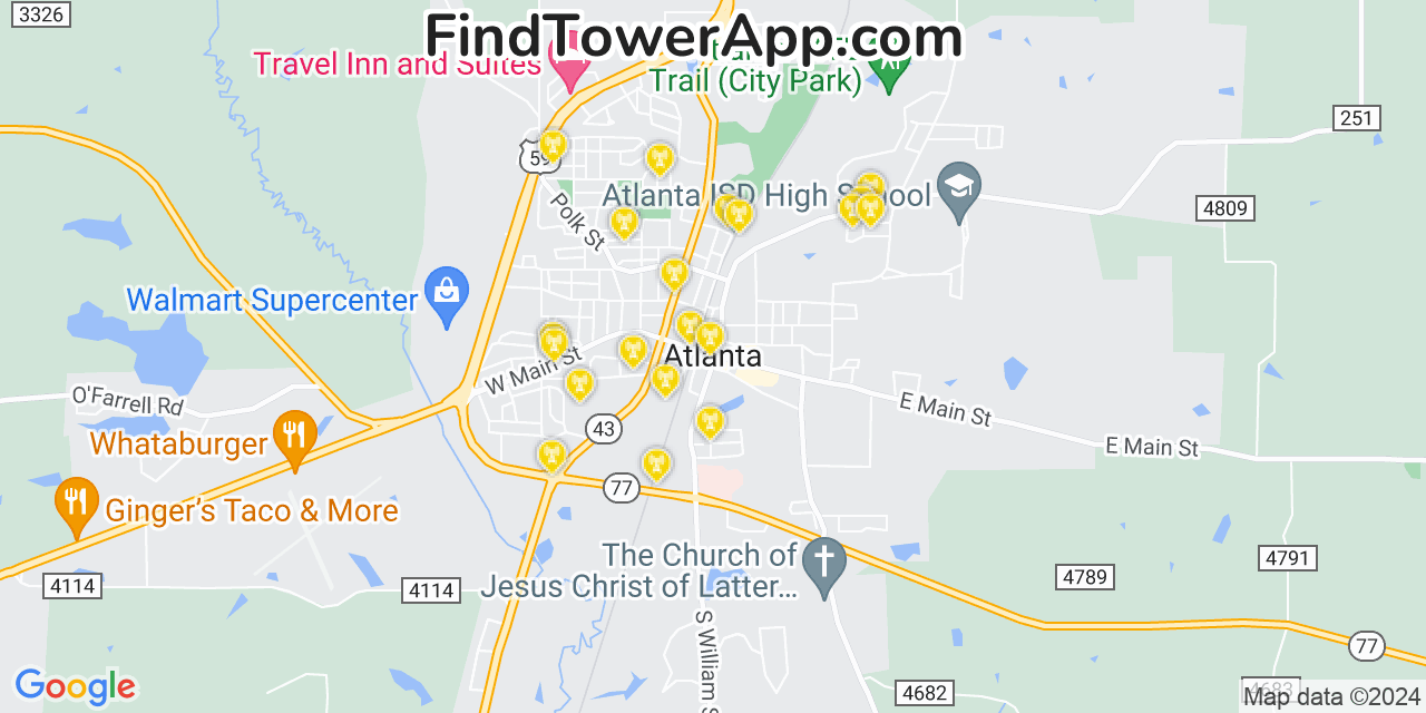 T-Mobile 4G/5G cell tower coverage map Atlanta, Texas