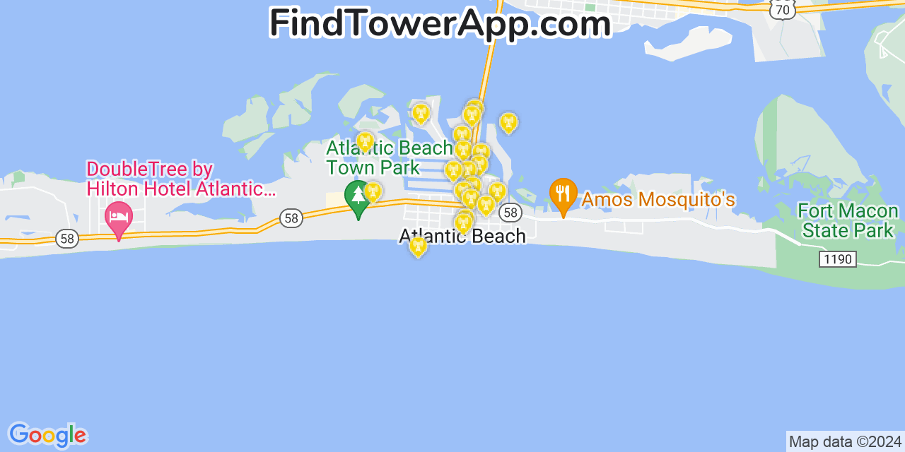 AT&T 4G/5G cell tower coverage map Atlantic Beach, North Carolina