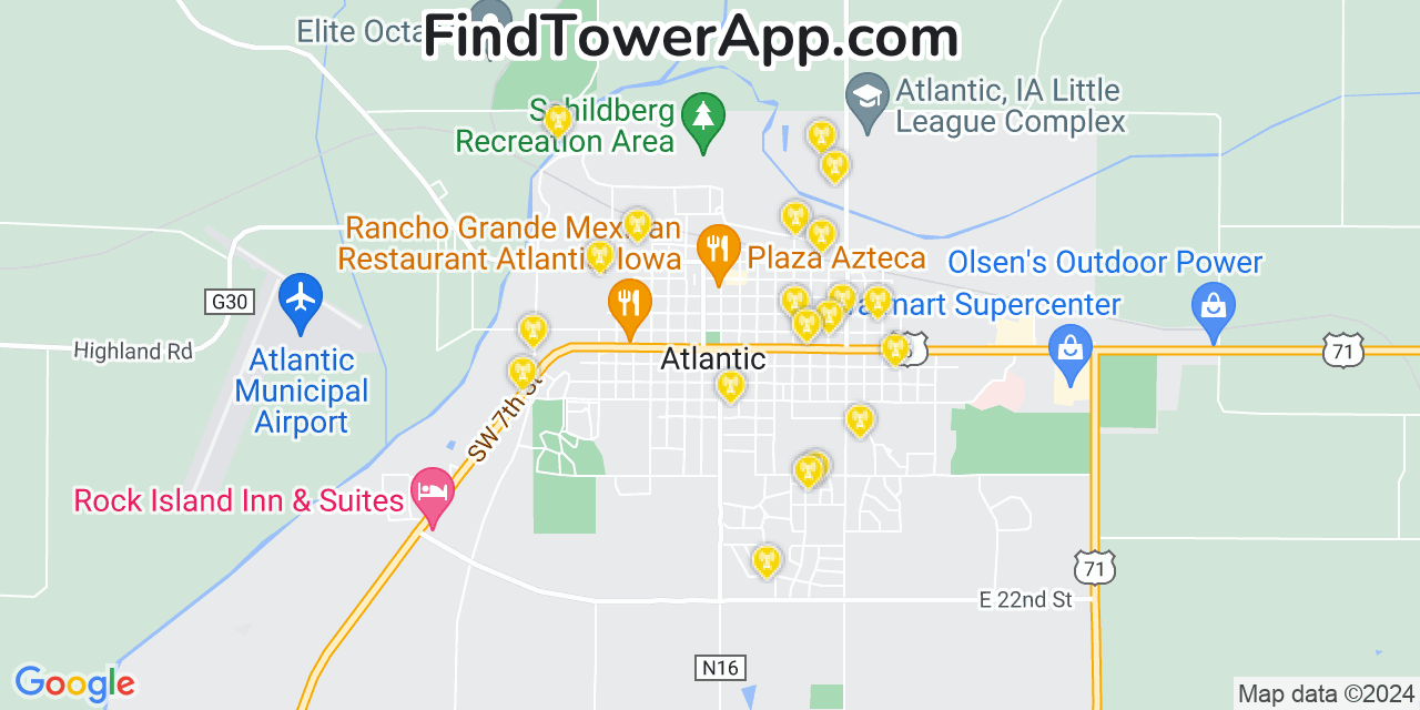 AT&T 4G/5G cell tower coverage map Atlantic, Iowa