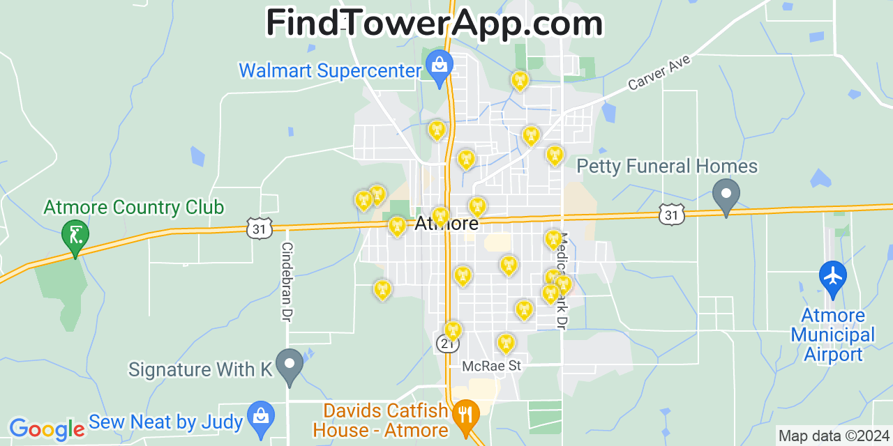 AT&T 4G/5G cell tower coverage map Atmore, Alabama