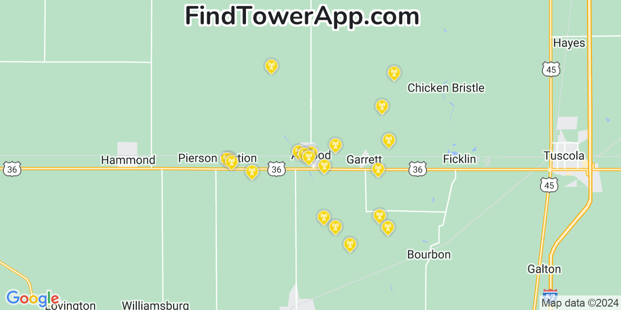 AT&T 4G/5G cell tower coverage map Atwood, Illinois