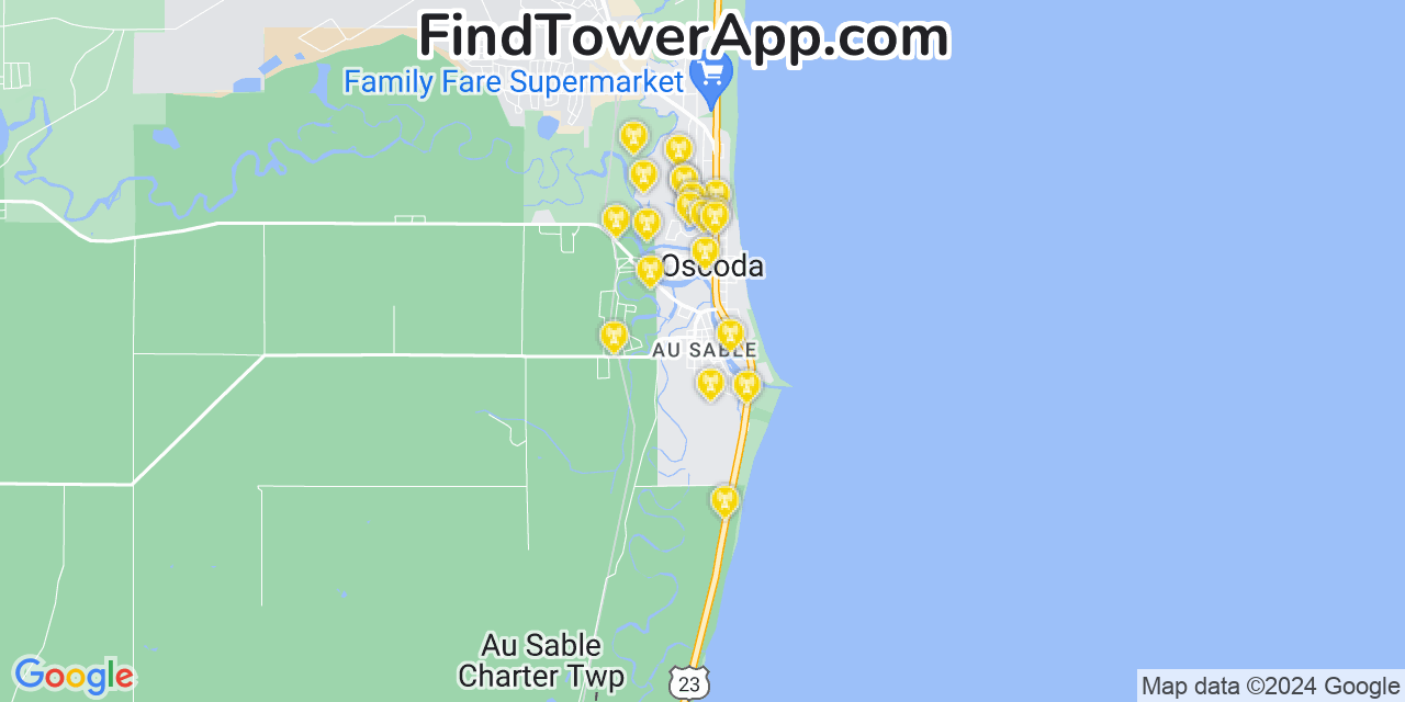 AT&T 4G/5G cell tower coverage map Au Sable, Michigan