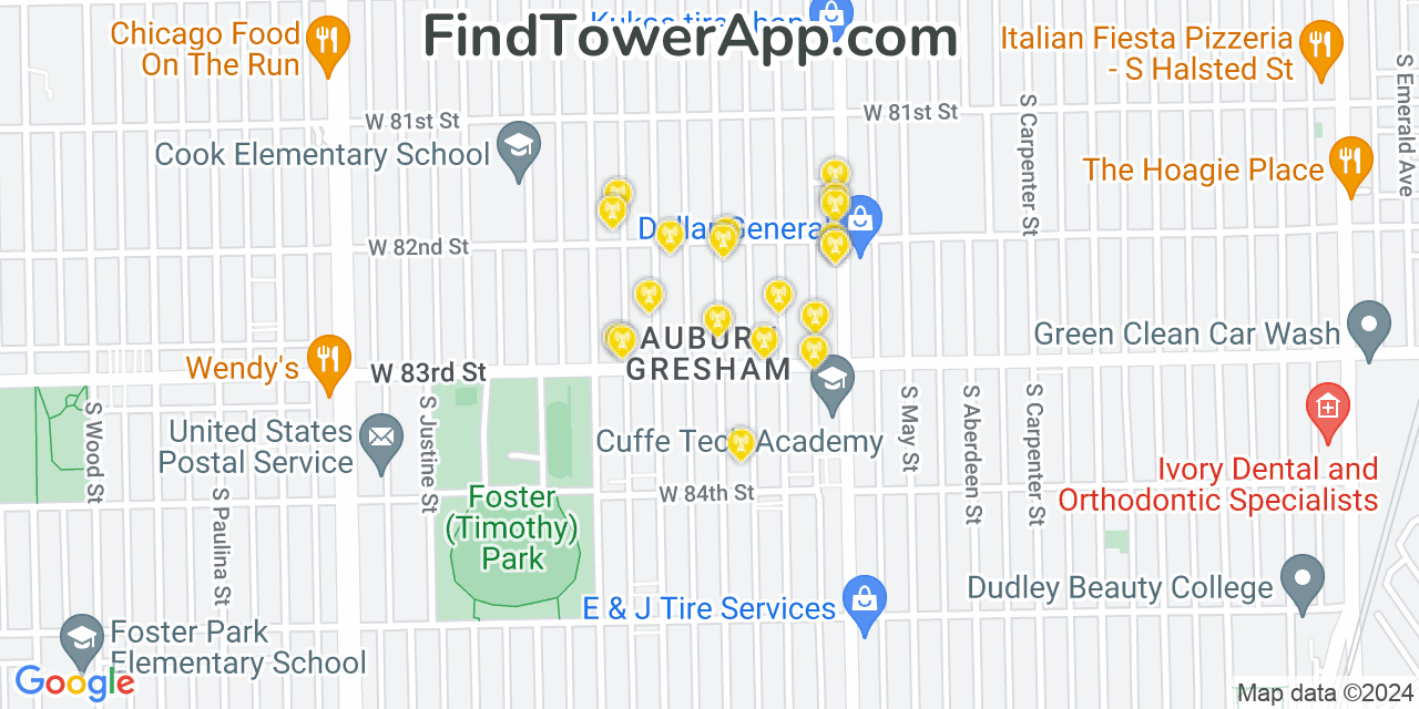 AT&T 4G/5G cell tower coverage map Auburn Gresham, Illinois