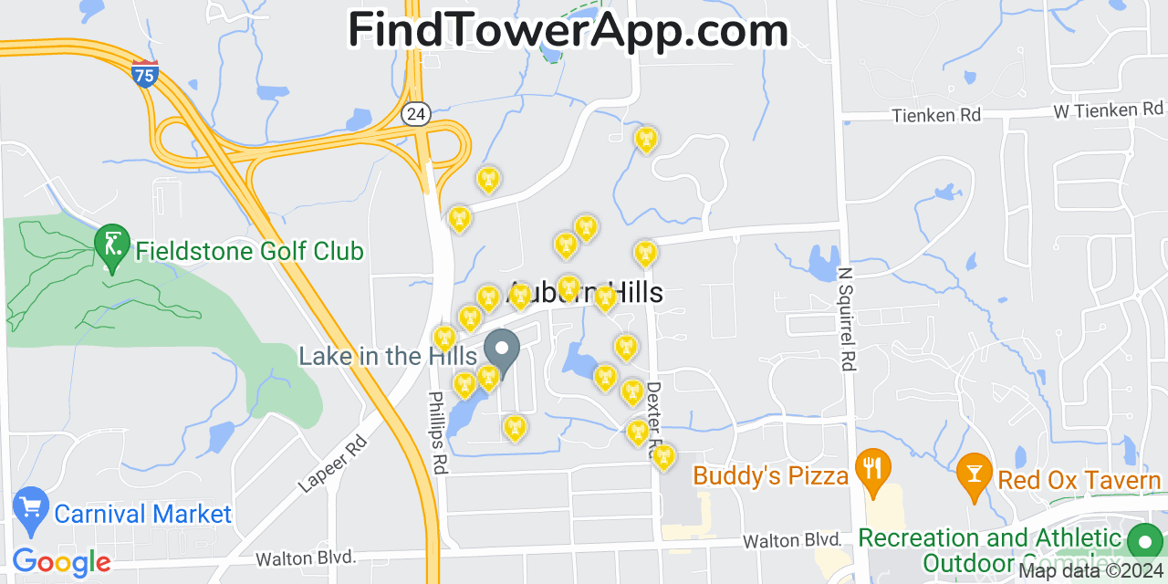 AT&T 4G/5G cell tower coverage map Auburn Hills, Michigan