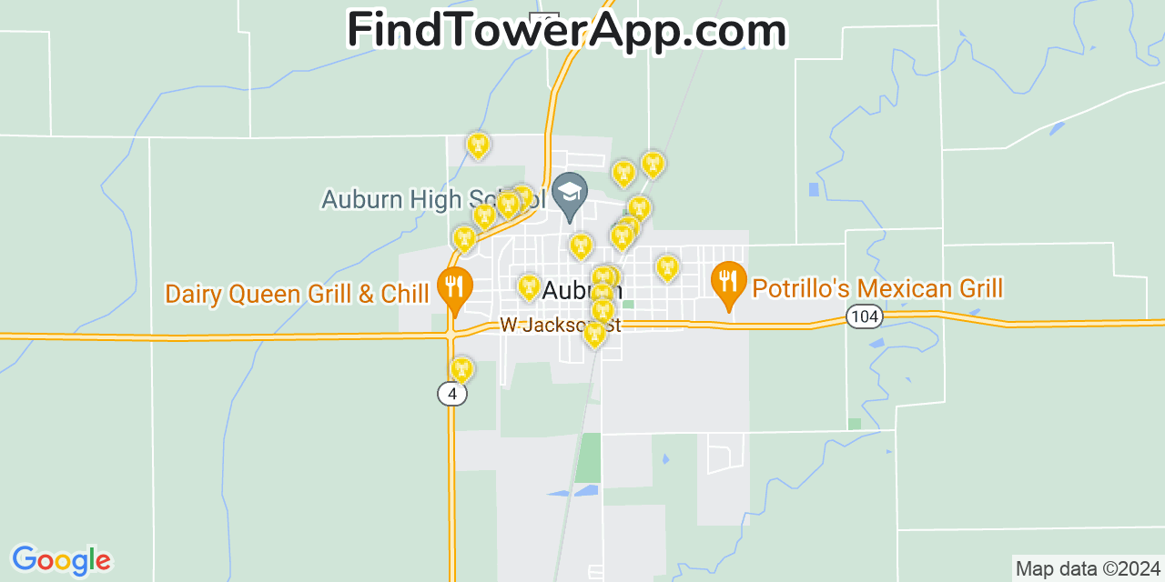 AT&T 4G/5G cell tower coverage map Auburn, Illinois