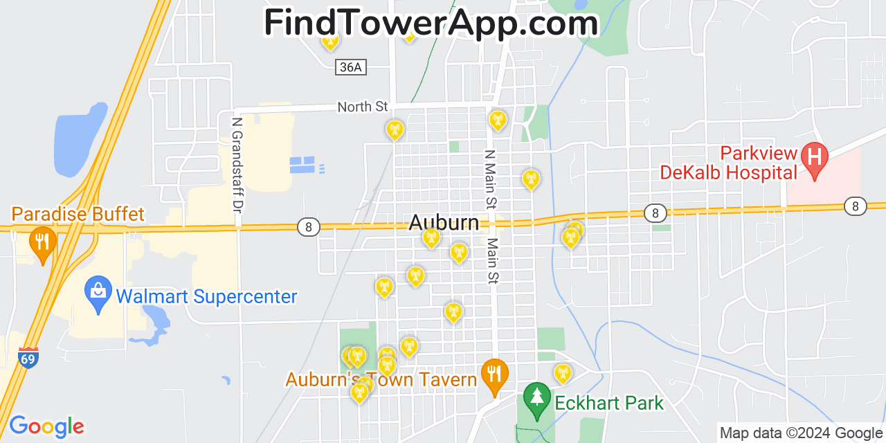 AT&T 4G/5G cell tower coverage map Auburn, Indiana