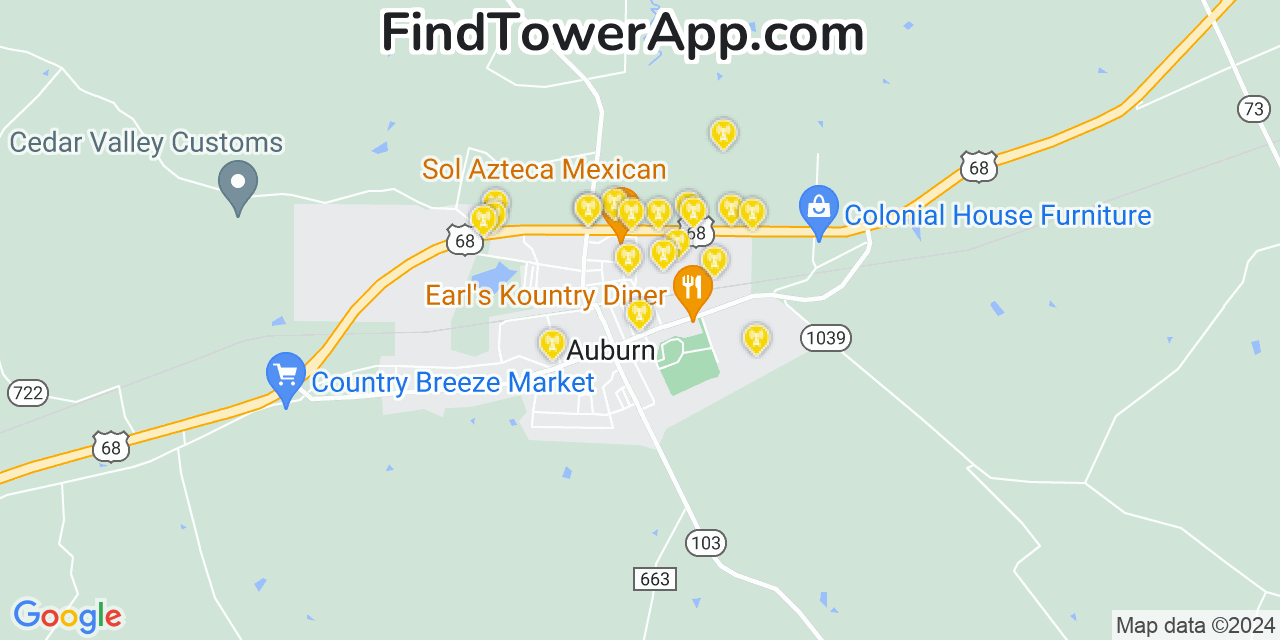 AT&T 4G/5G cell tower coverage map Auburn, Kentucky