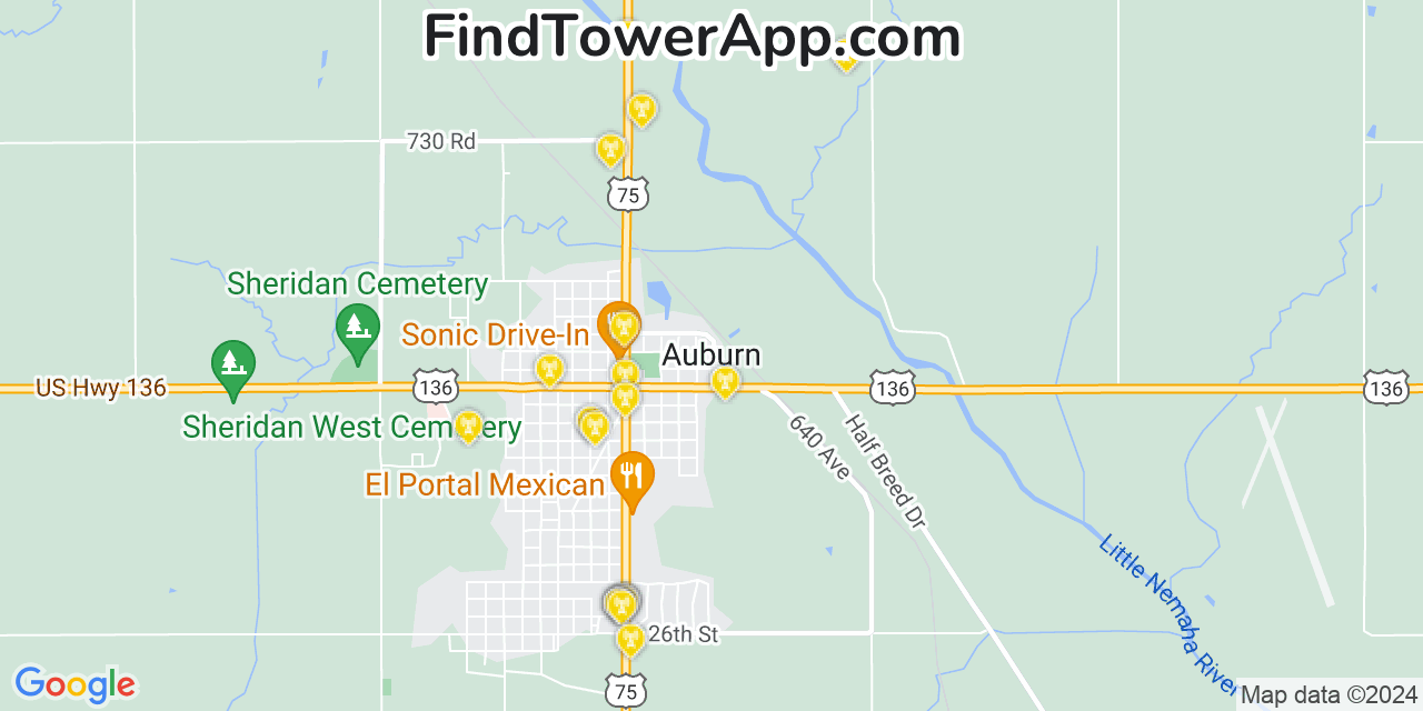 AT&T 4G/5G cell tower coverage map Auburn, Nebraska
