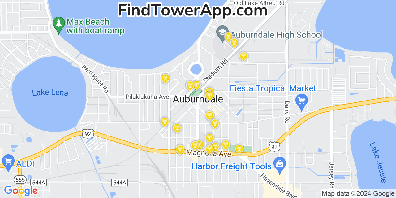 AT&T 4G/5G cell tower coverage map Auburndale, Florida