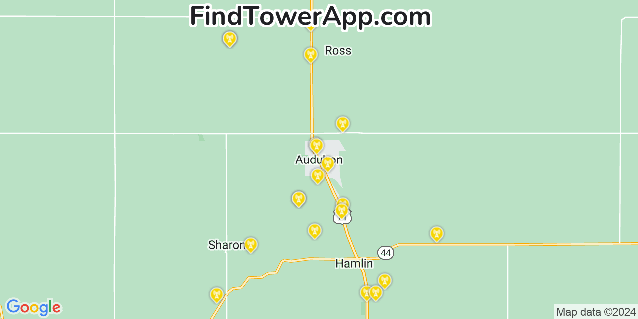 AT&T 4G/5G cell tower coverage map Audubon, Iowa