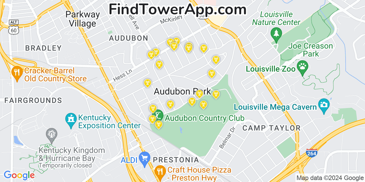 Verizon 4G/5G cell tower coverage map Audubon Park, Kentucky