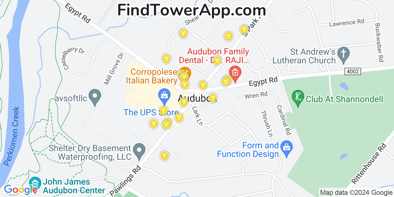 AT&T 4G/5G cell tower coverage map Audubon, Pennsylvania