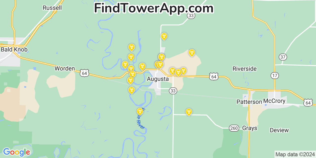 AT&T 4G/5G cell tower coverage map Augusta, Arkansas