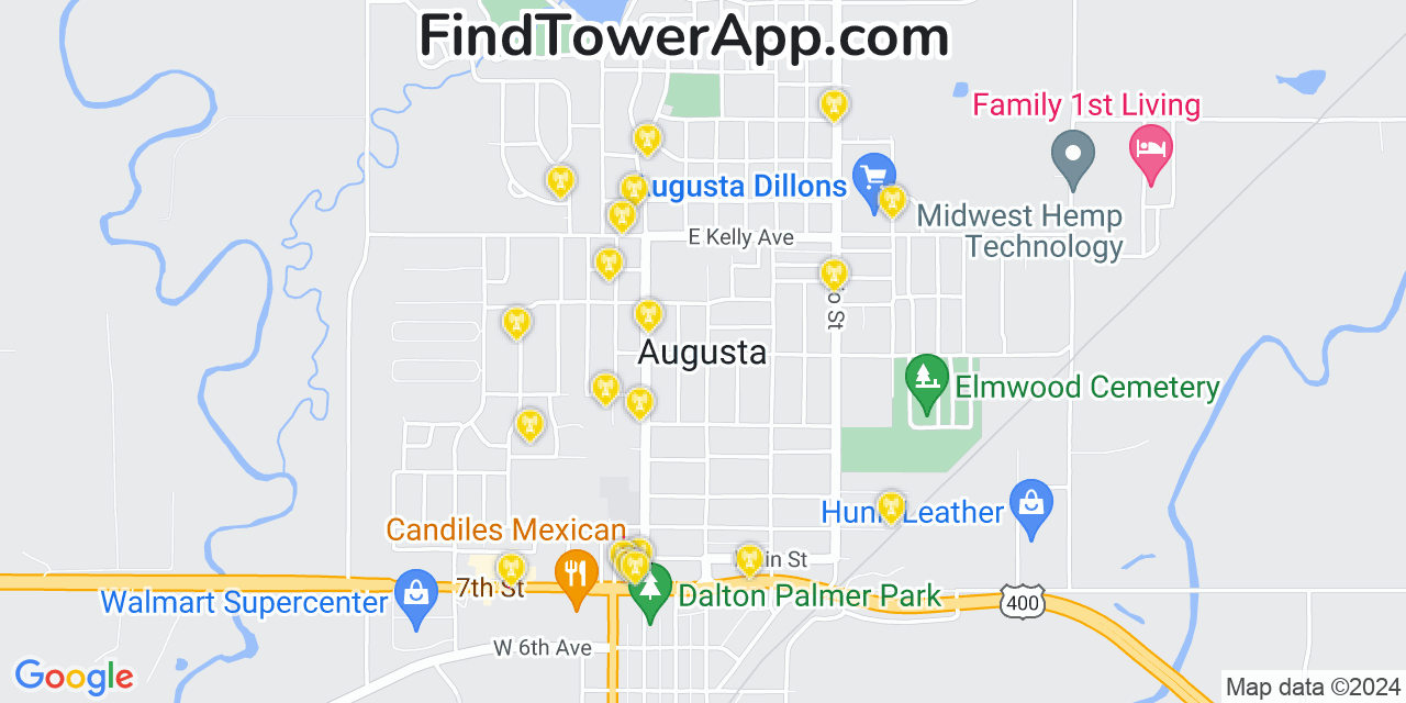 AT&T 4G/5G cell tower coverage map Augusta, Kansas