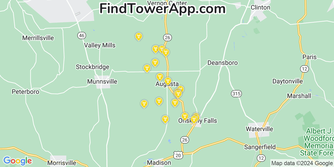 AT&T 4G/5G cell tower coverage map Augusta, New York