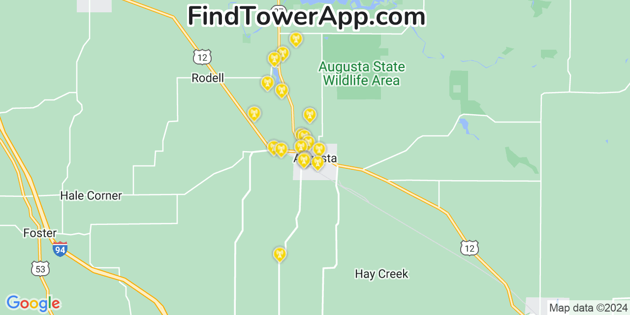 AT&T 4G/5G cell tower coverage map Augusta, Wisconsin