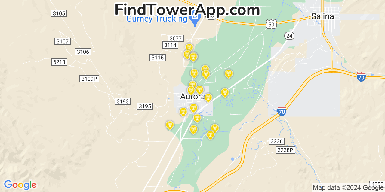 AT&T 4G/5G cell tower coverage map Aurora, Utah