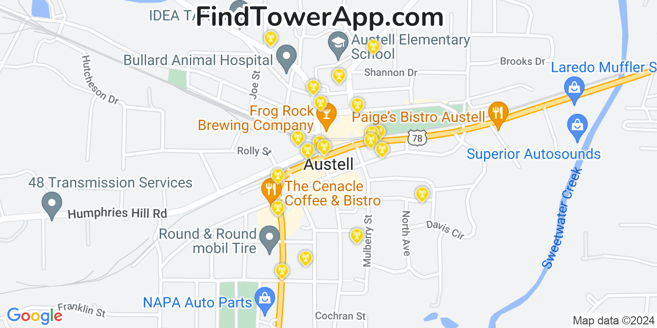 AT&T 4G/5G cell tower coverage map Austell, Georgia