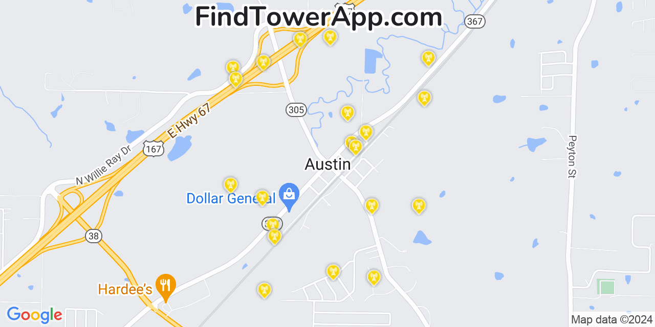 AT&T 4G/5G cell tower coverage map Austin, Arkansas