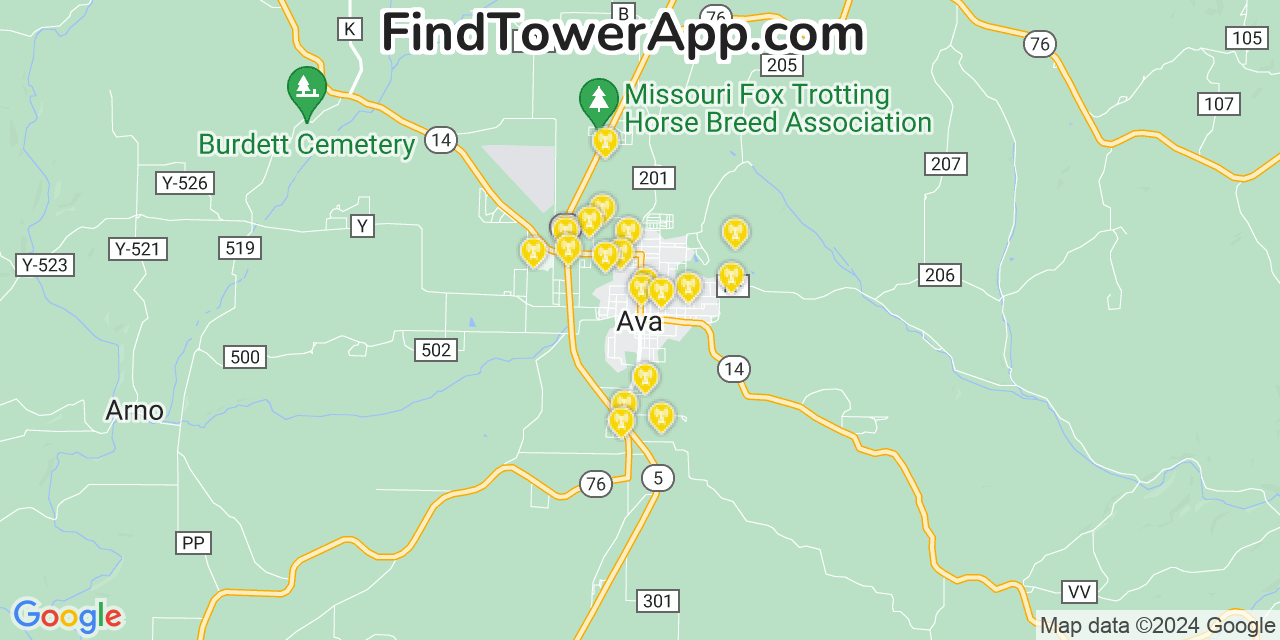 Verizon 4G/5G cell tower coverage map Ava, Missouri