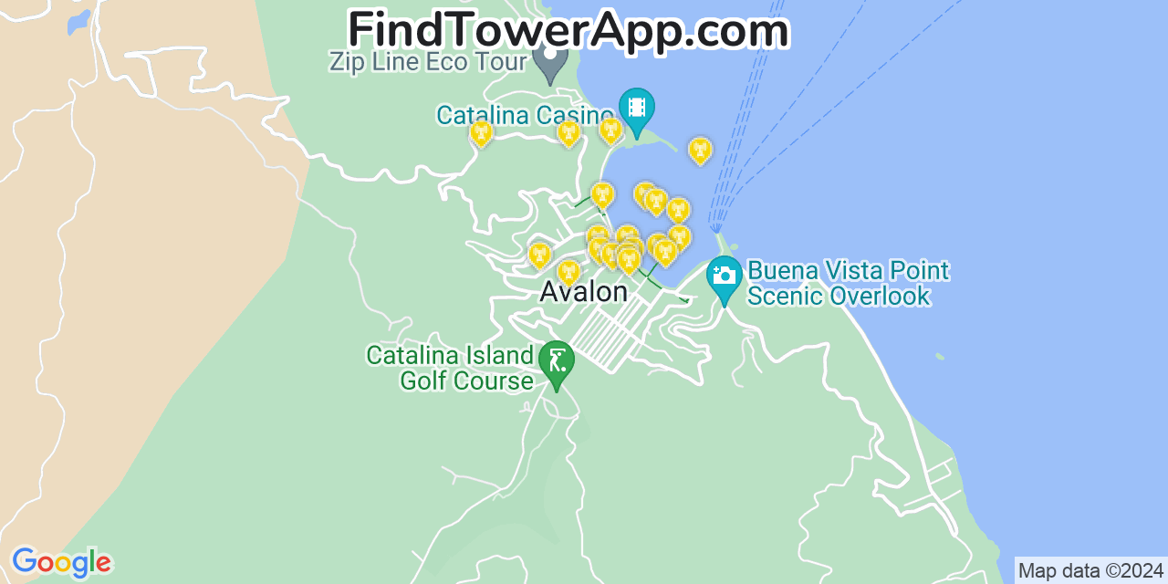 AT&T 4G/5G cell tower coverage map Avalon, California