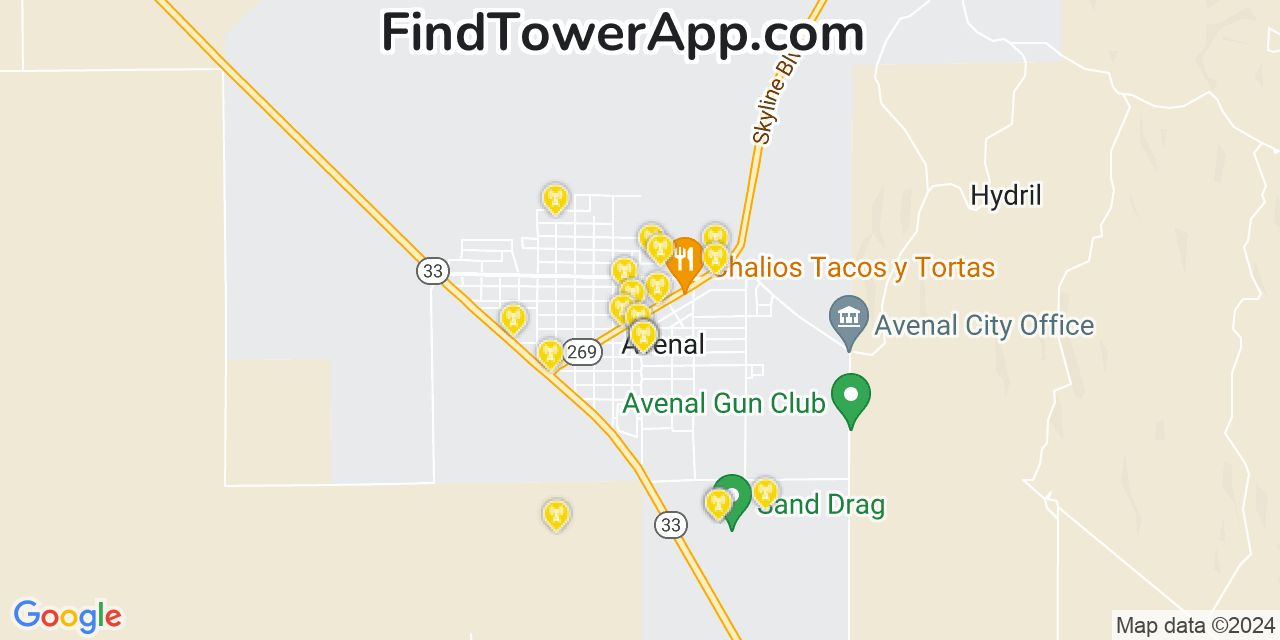 AT&T 4G/5G cell tower coverage map Avenal, California