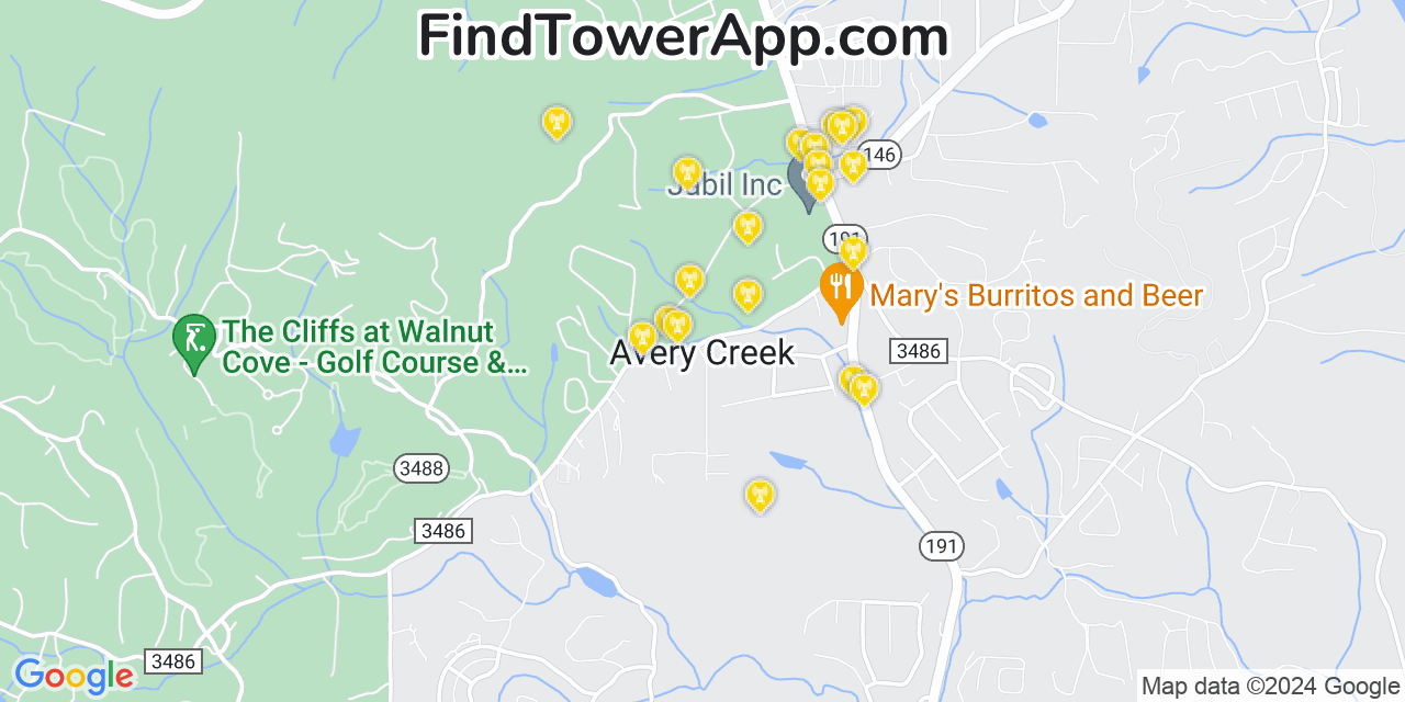 AT&T 4G/5G cell tower coverage map Avery Creek, North Carolina