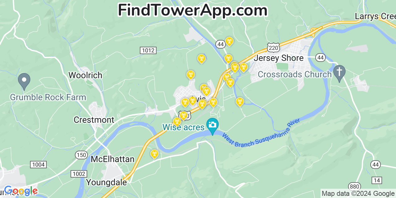 AT&T 4G/5G cell tower coverage map Avis, Pennsylvania