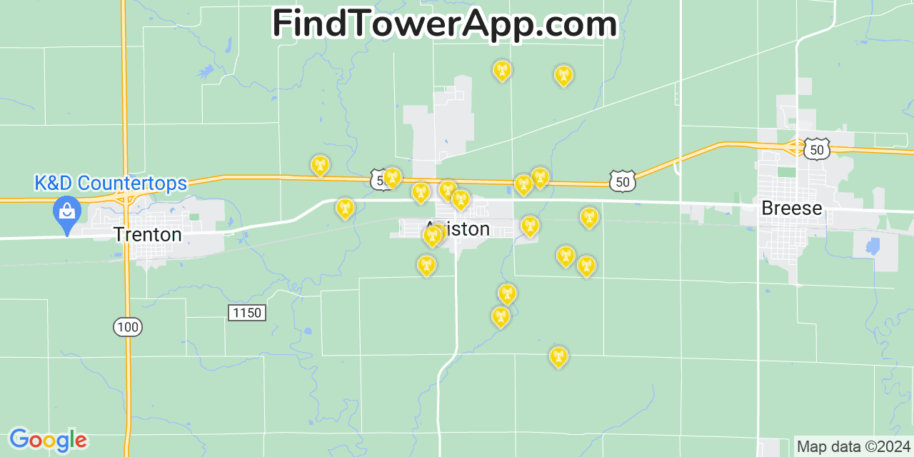 AT&T 4G/5G cell tower coverage map Aviston, Illinois