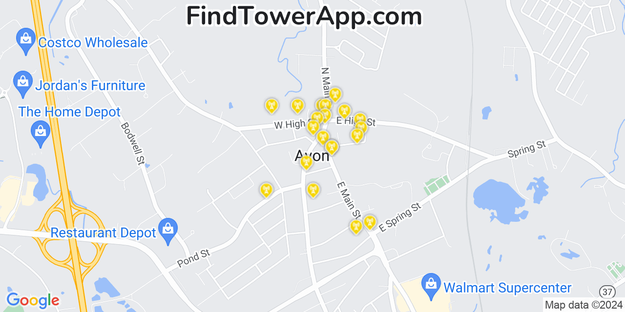 Verizon 4G/5G cell tower coverage map Avon, Massachusetts