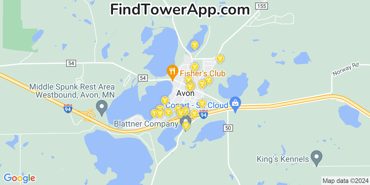 AT&T 4G/5G cell tower coverage map Avon, Minnesota