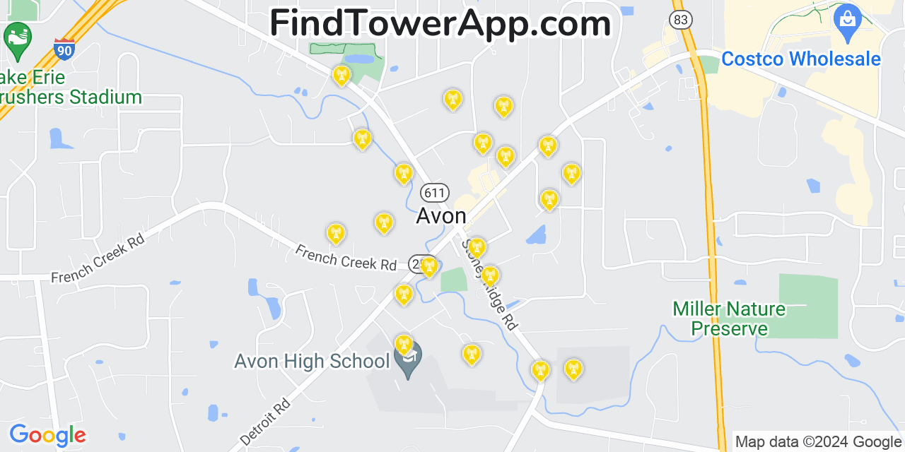 AT&T 4G/5G cell tower coverage map Avon, Ohio