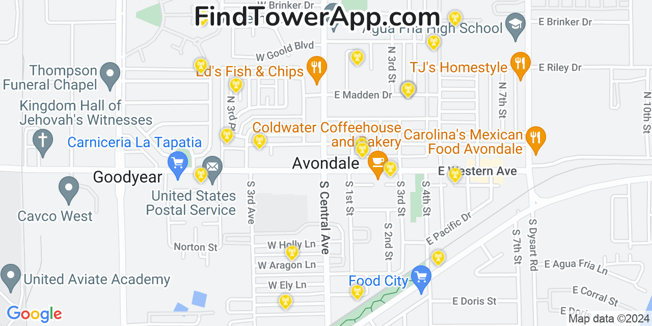 AT&T 4G/5G cell tower coverage map Avondale, Arizona