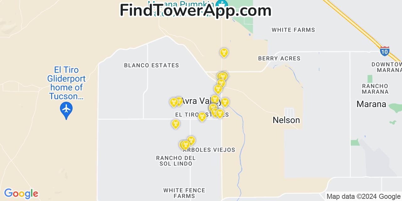 AT&T 4G/5G cell tower coverage map Avra Valley, Arizona